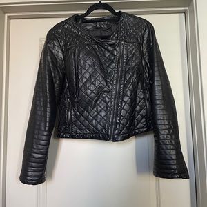 INC International Concepts Quilted Cropped Faux Leather Biker Jacket